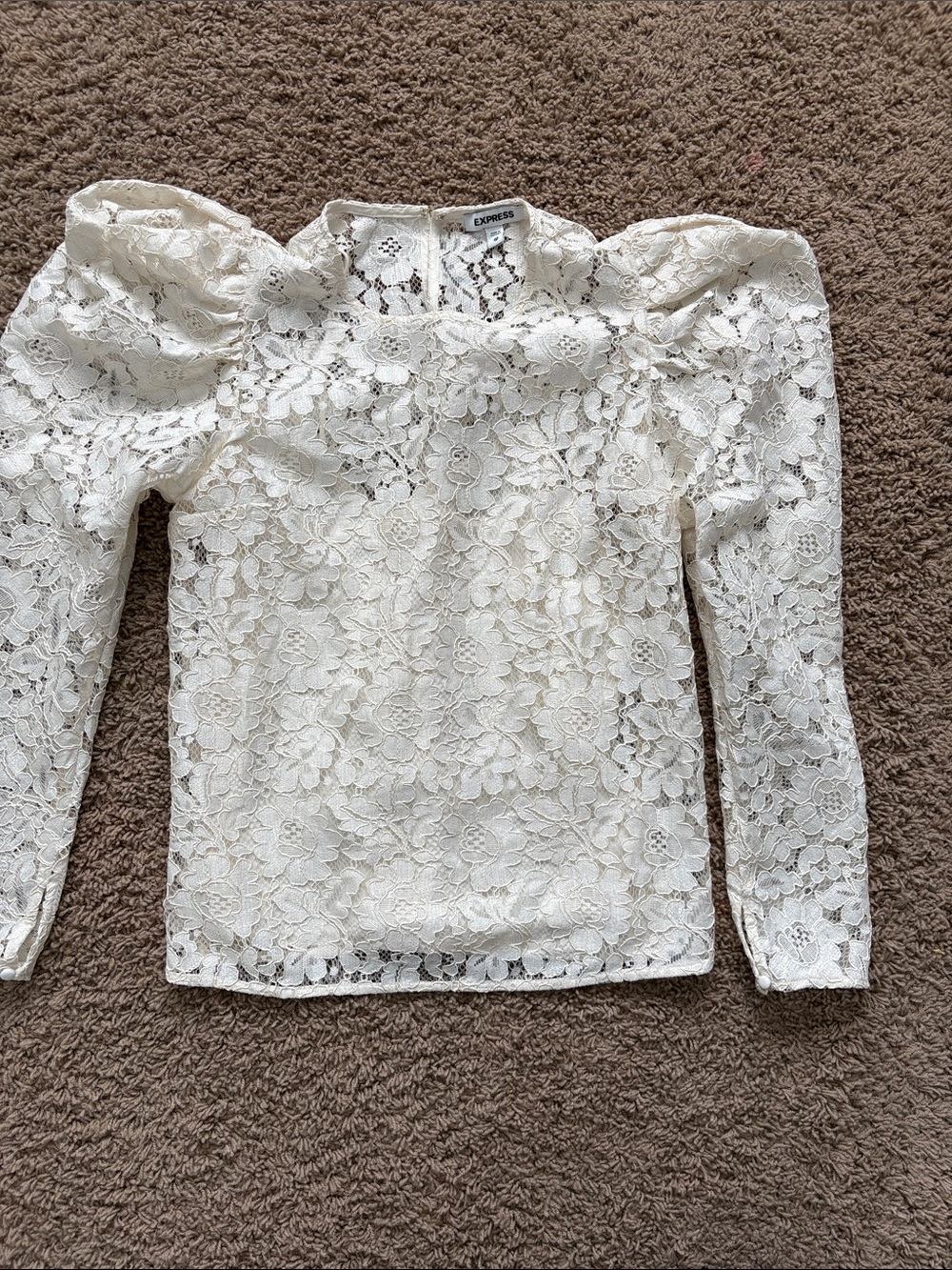 Express Girls White Lace Puff-Sleeve Top